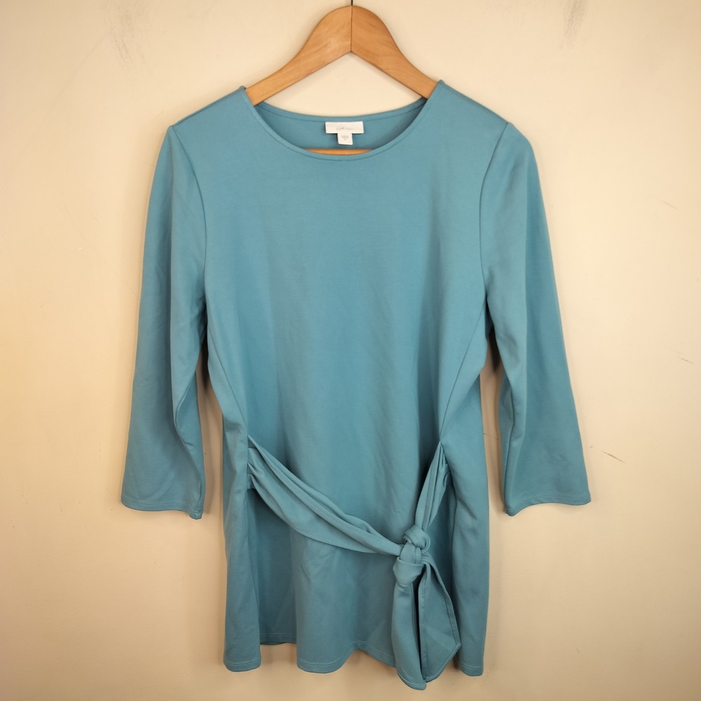 J. Jill Ponte Tunic Women Medium Side Tie 3/4 Sleeve Casual Minimalist Blue